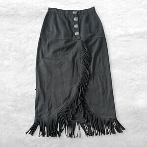 vintage gerard by pege black fringe maxi skirt